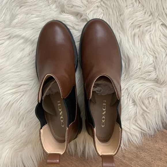 Coach Reid Leather Bootie Walnut Chelsea Boots - Picture 11 of 13